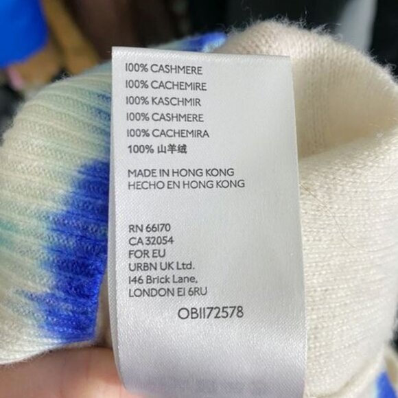 Anthropology Cream Cashmere Sweater with Tye Dye TIpping - Picture 2 of 10